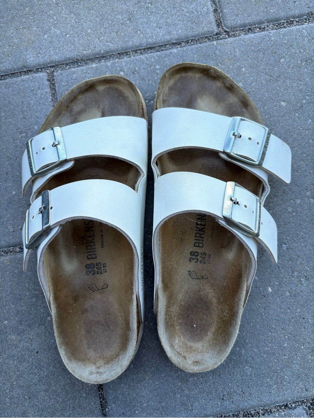 Birkenstock White Double Strap Sandals with Silver Buckles